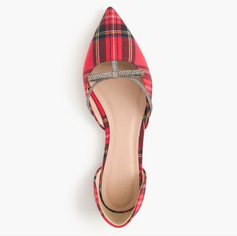 J. Crew Sloan Red Plaid D'orsay With Metallic Bow Size 8.5